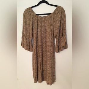 Umgee Off-the-Shoulder Brown Patterned Dress